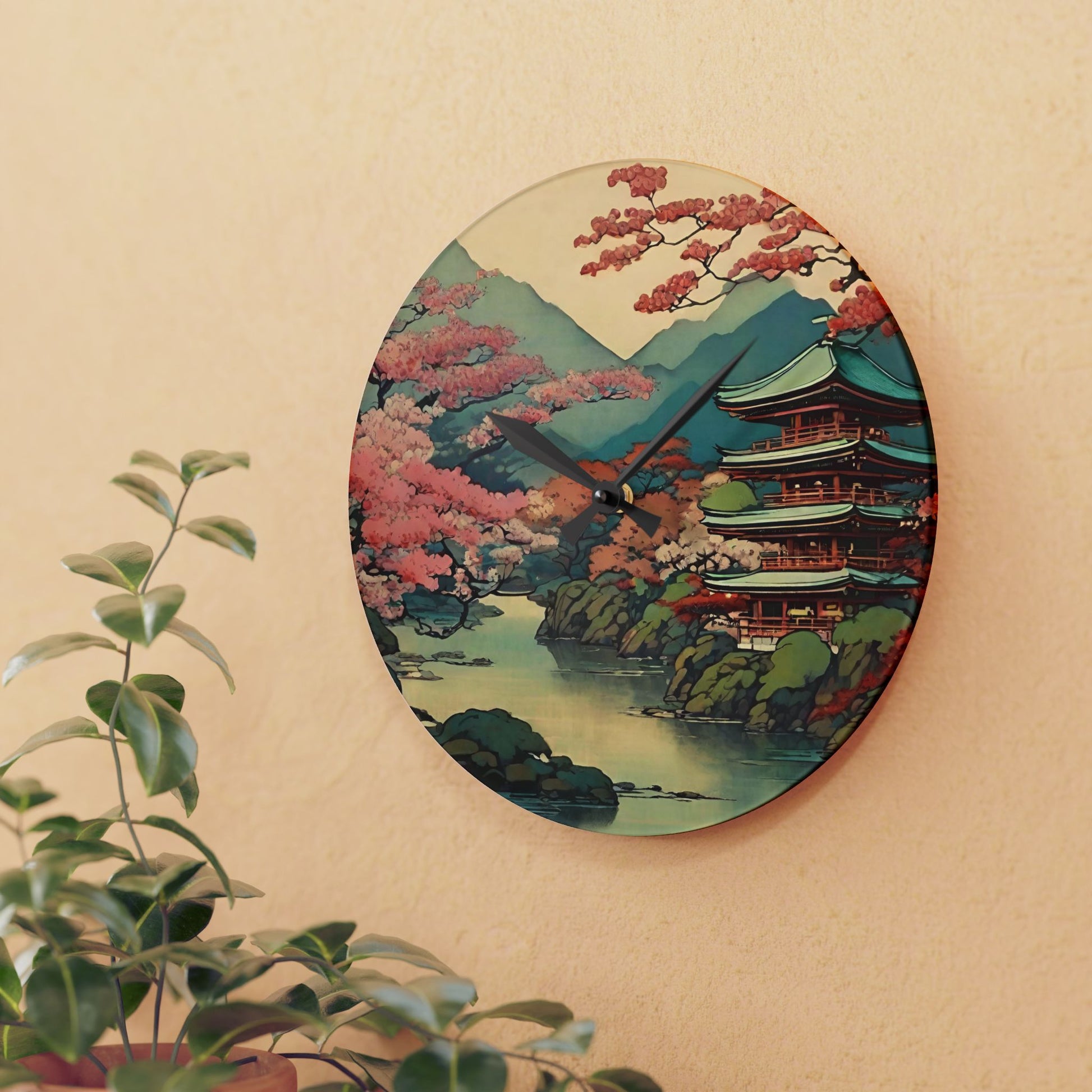 Japan Landscape Art Acrylic Wall Clock 10.75 Inches Home Decor