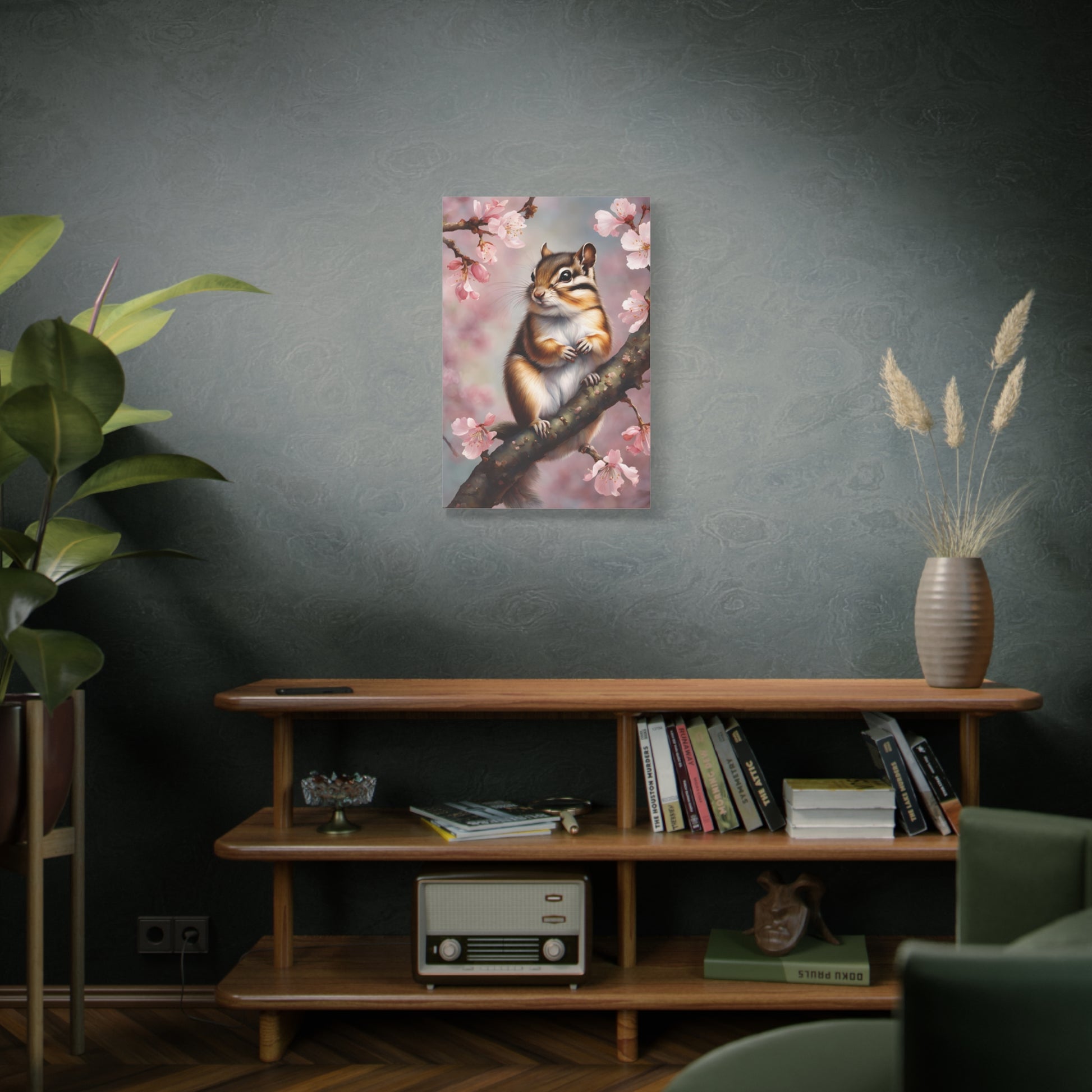 Chipmunk and Cherry Blossoms Art Canvas Print Wall Decor 20x30 Inch Ready To Hang Canvas