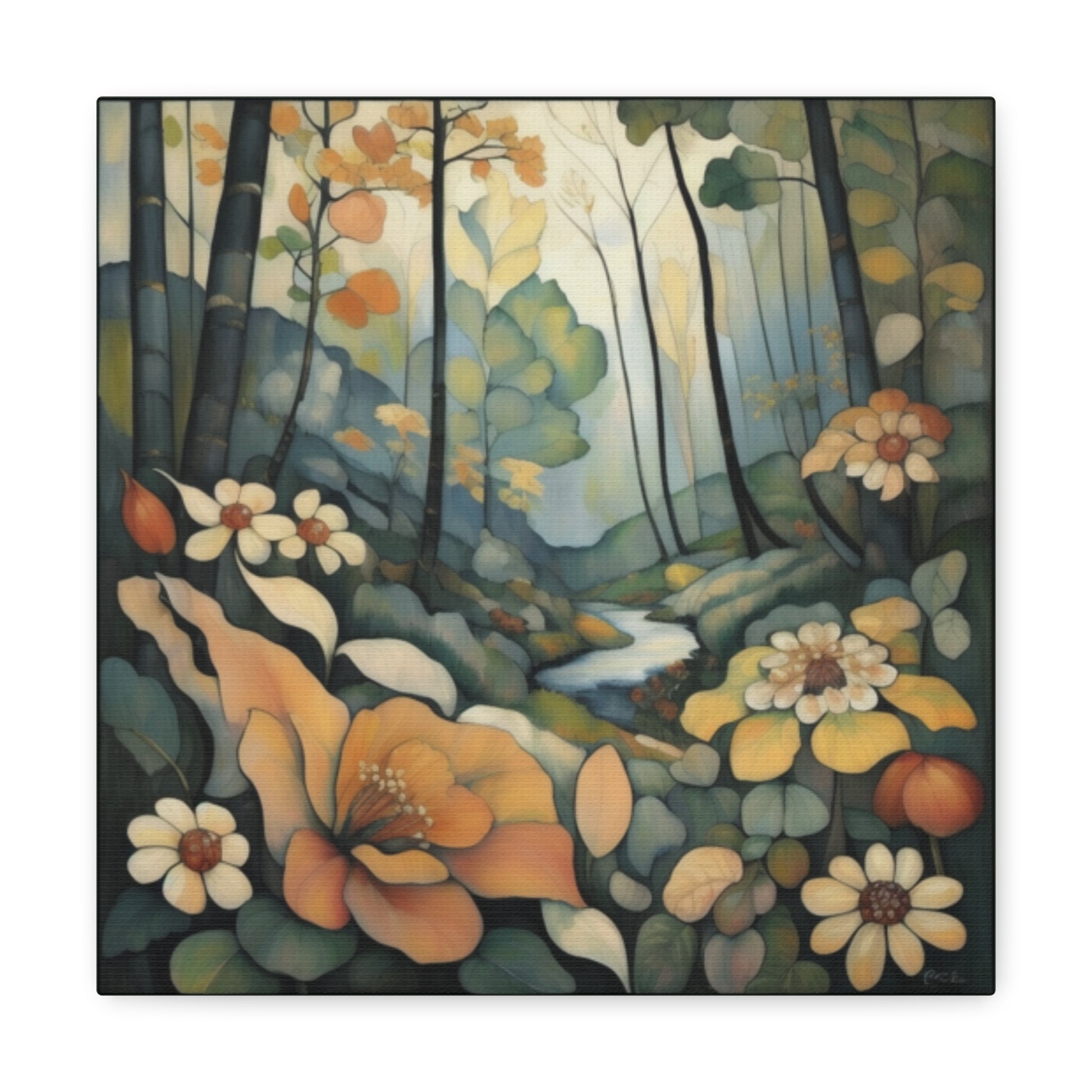 Forest Wildflowers Art Canvas Gallery Wrap Print 12x12 inch