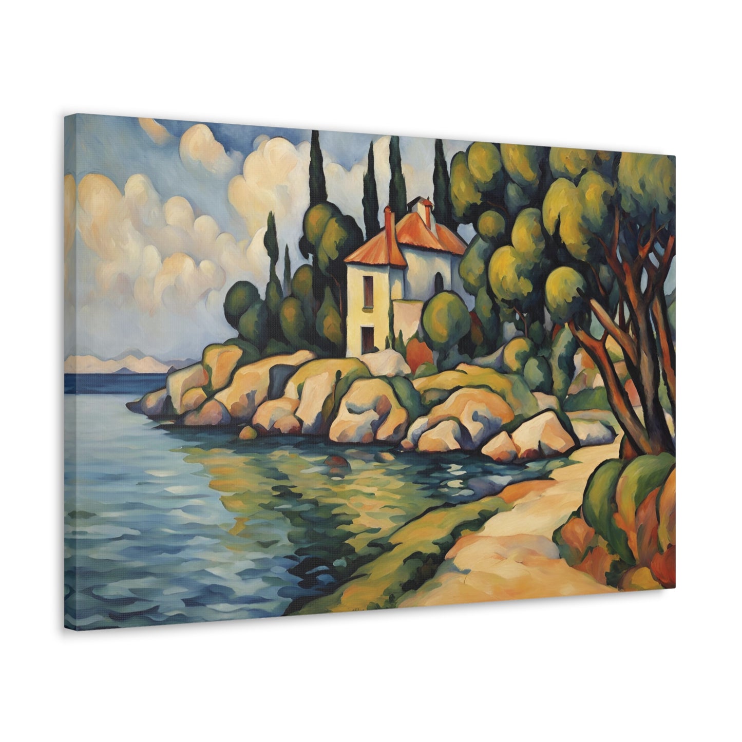 Lakeside Villa Landscape Canvas Gallery Wrap 30x20 Inch Wall Art Canvas