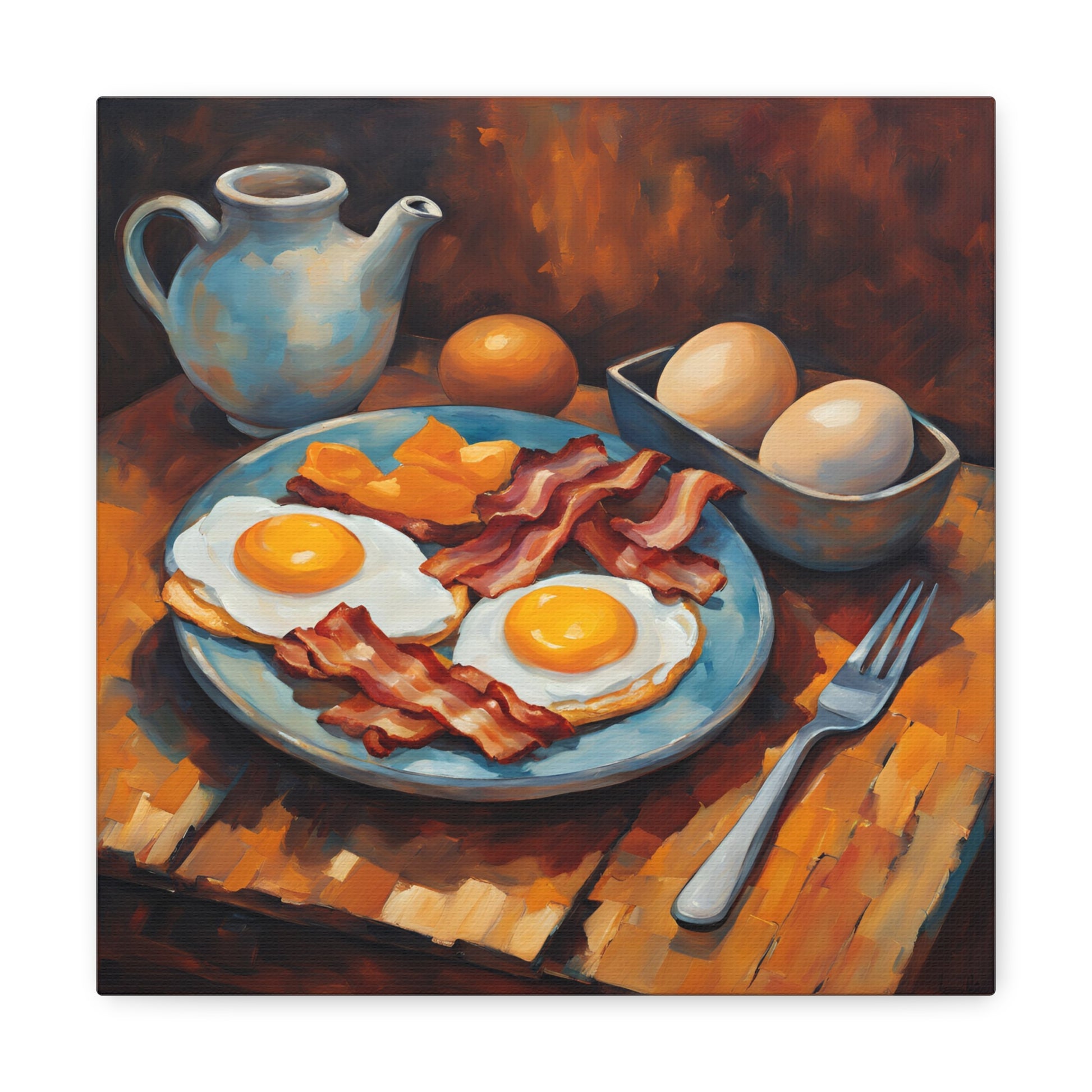 Eggs and Bacon Breakfast 12x12 inch Canvas Print Kitchen Wall Art 12x12 Art & Wall Decor Canvas Fall Picks Hanging Hardware Home & Living Indoor Top Spring Products Valentine's Day promotion Canvas