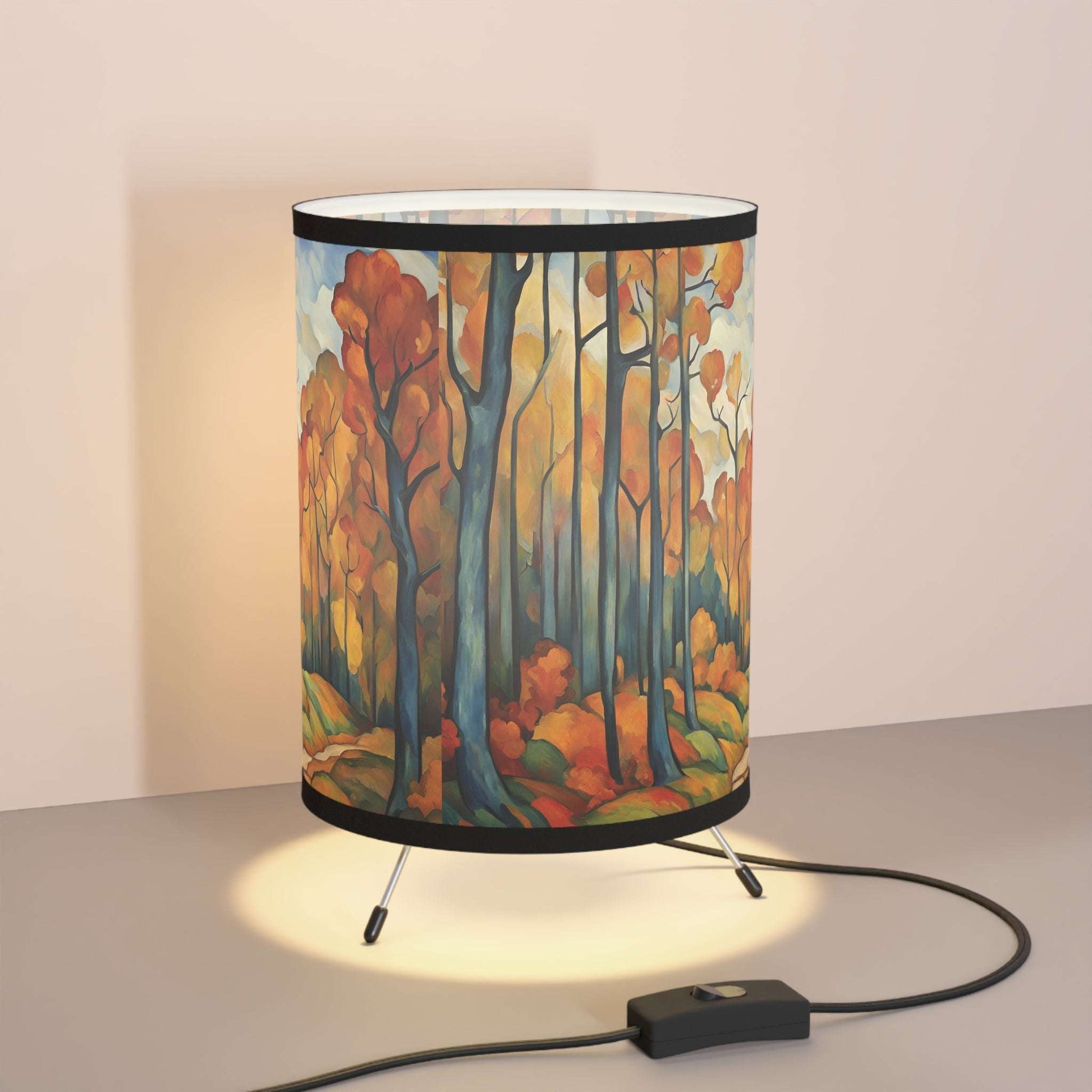 Tripod Table Lamp Fall Trees Modern Art USCA plug Home Decor