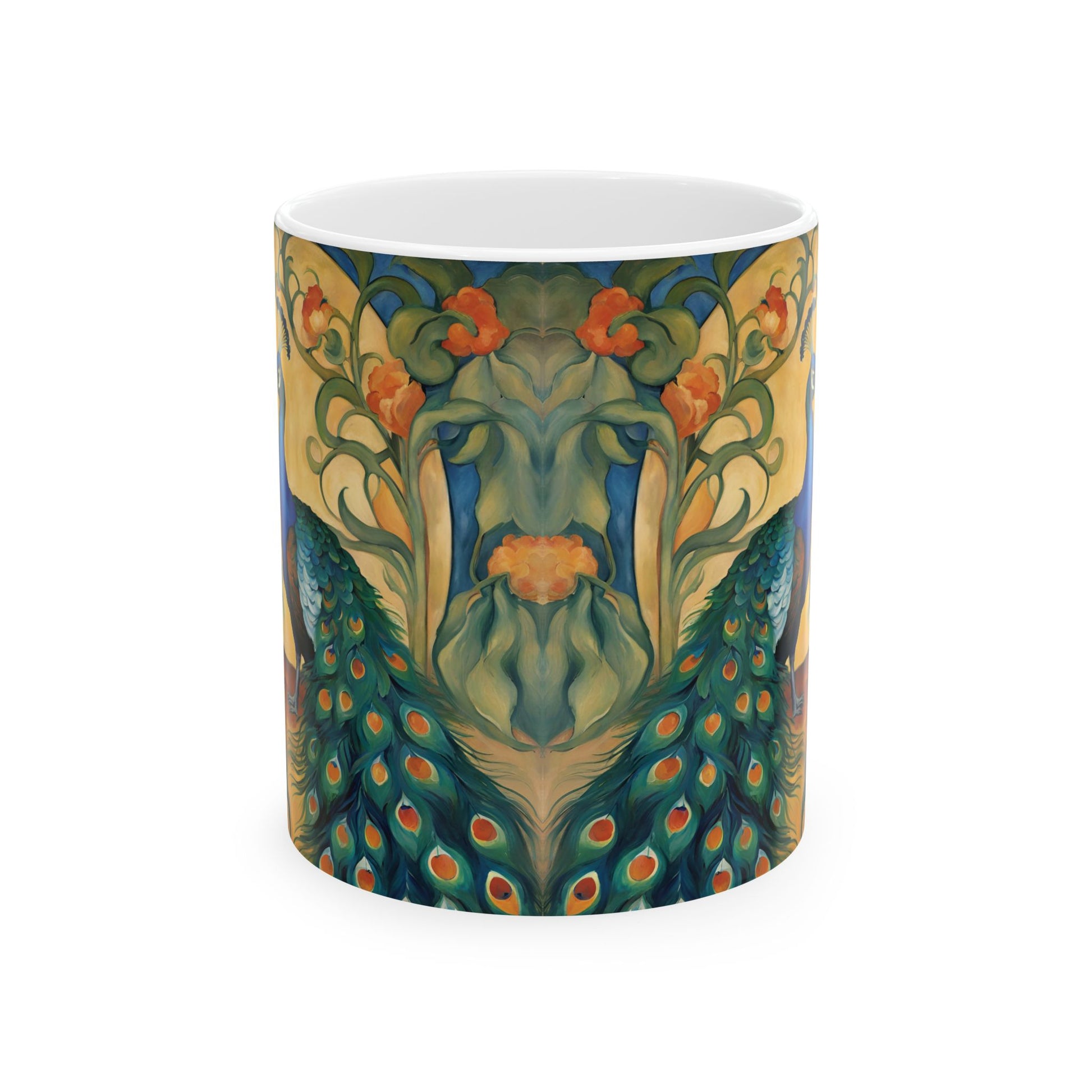 Peacock Coffee Mug Cup 11oz Art Nouveau Ceramic Mug