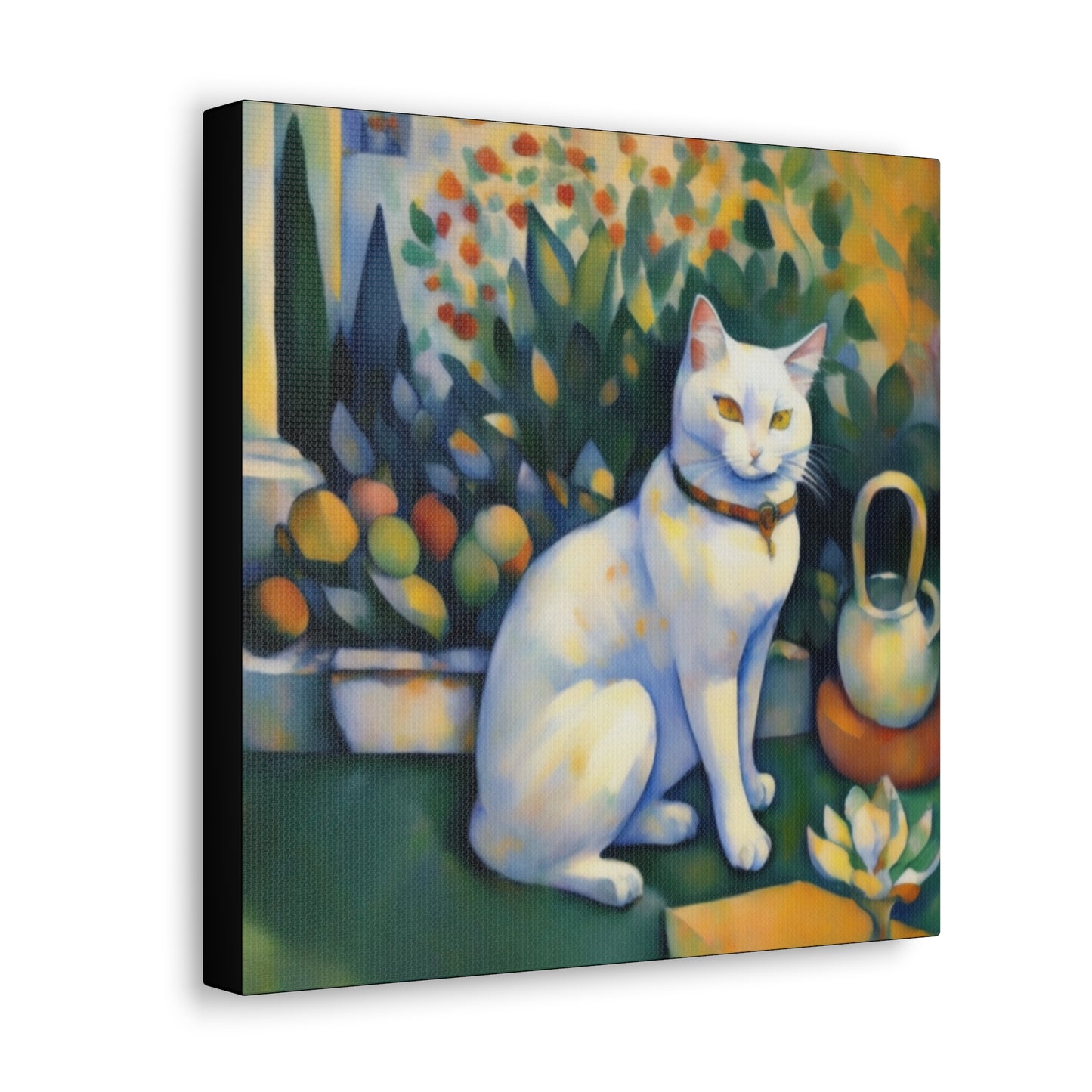 White Cat Garden Art Canvas Gallery Wrap Print 12x12 Inch 12″ x 12″ 1.25"