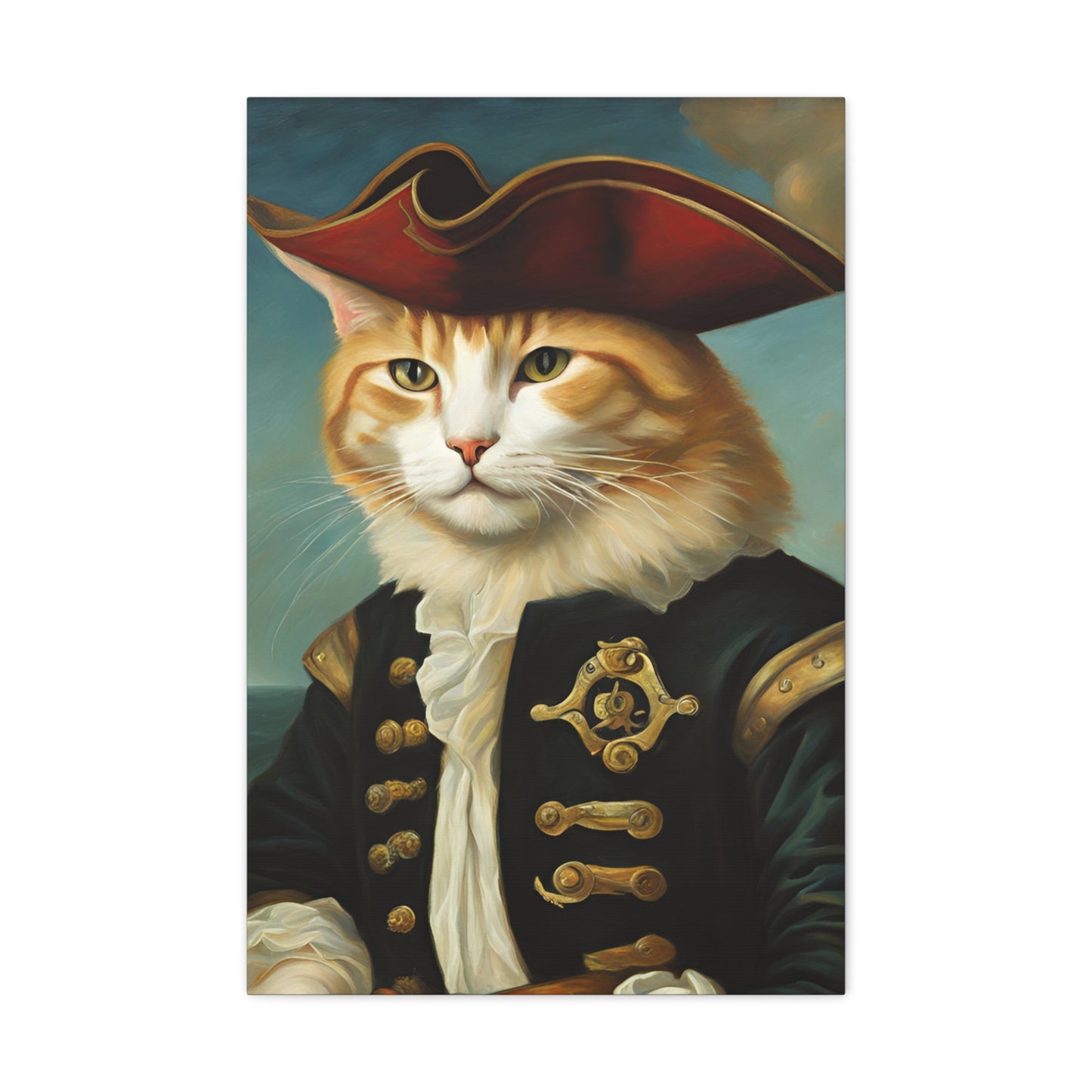 Admiral Cat Portrait Kitsch Art 20x30 Inch Canvas Wall Gallery Wrap Canvas