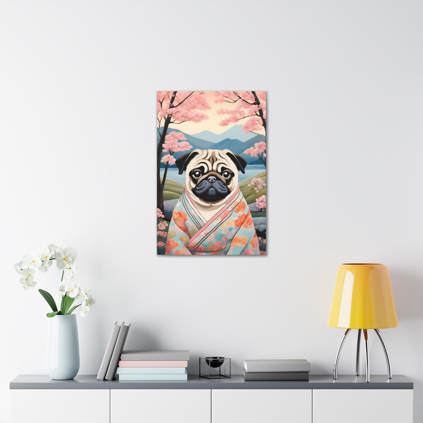 Pug In Kimono Japan Portrait Kitsch Art 20x30 Inch Canvas Wall Gallery Wrap Canvas