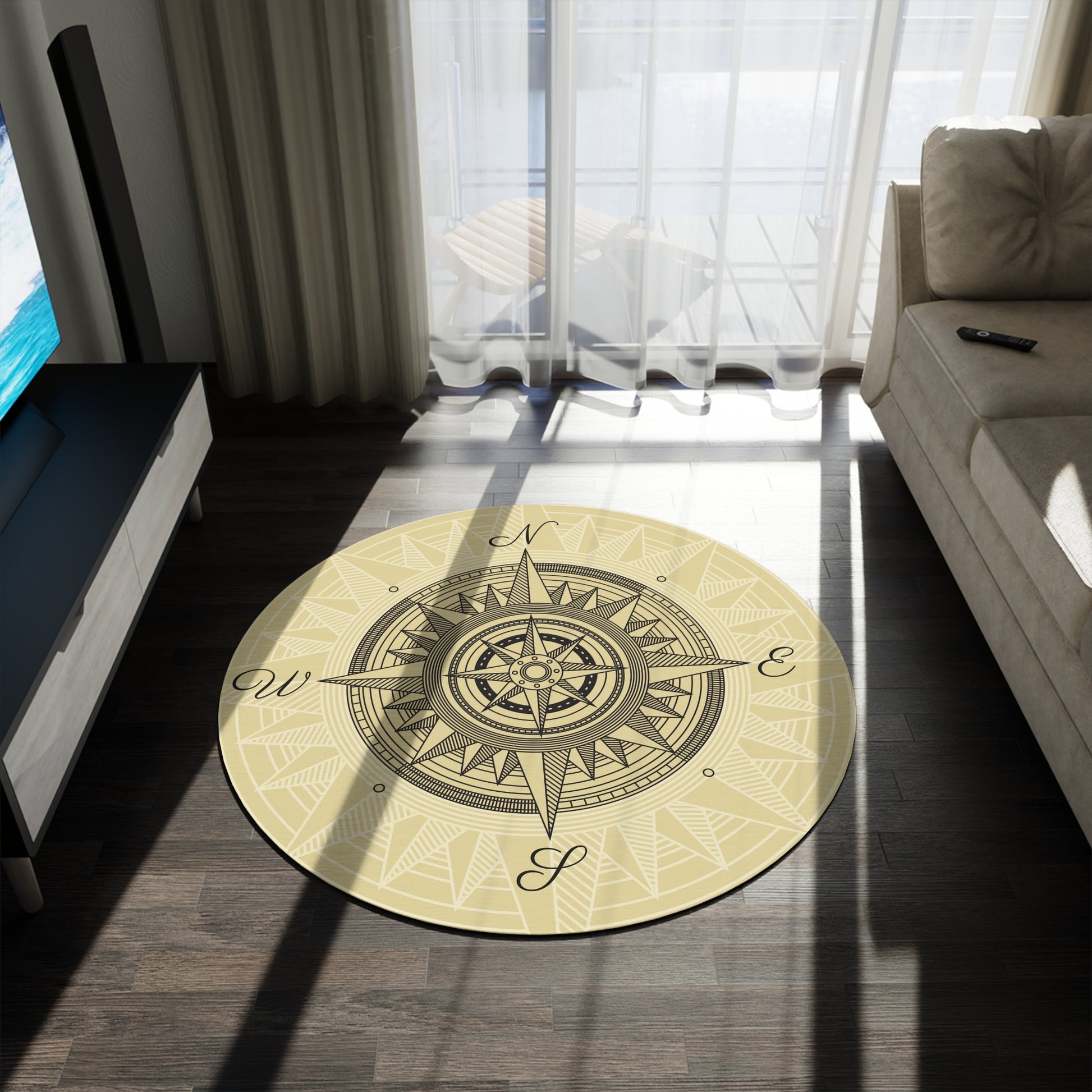 Compass Round Rug 60x60 Inches Polyester Chenille Home Decor