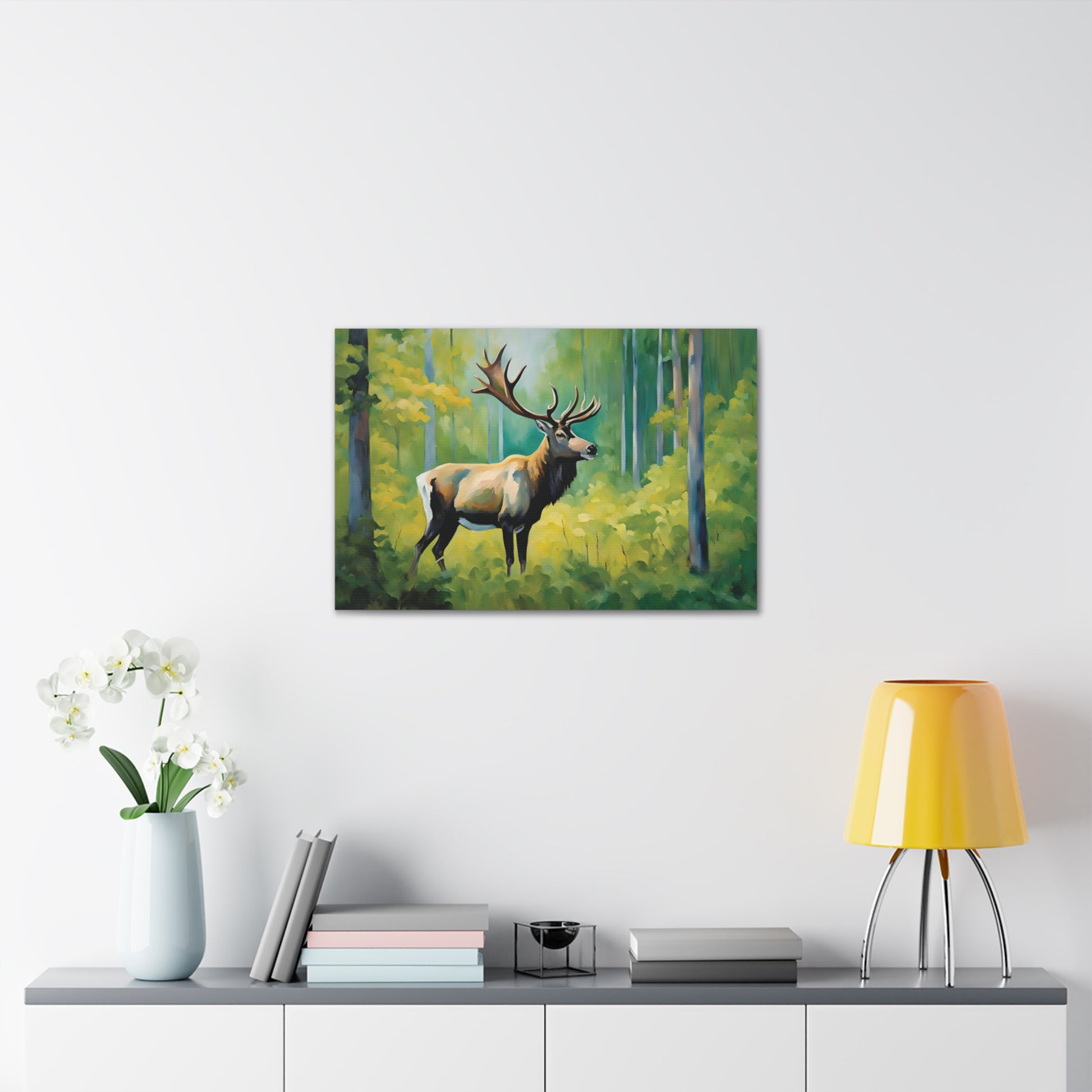 Caribou Forest Landscape Canvas Print 30x20 Inch Wall Art Canvas