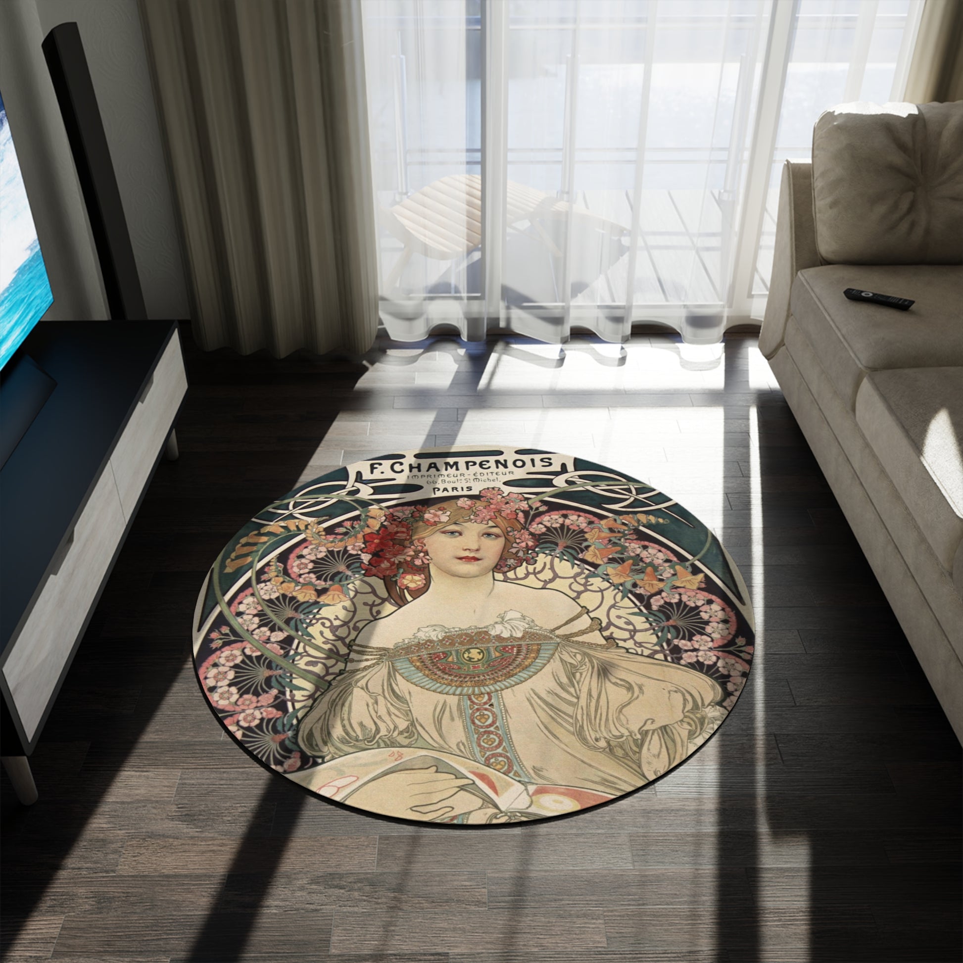 Art Nouveau Reverie Round Rug 60x60 Inches Polyester Chenille Home Decor