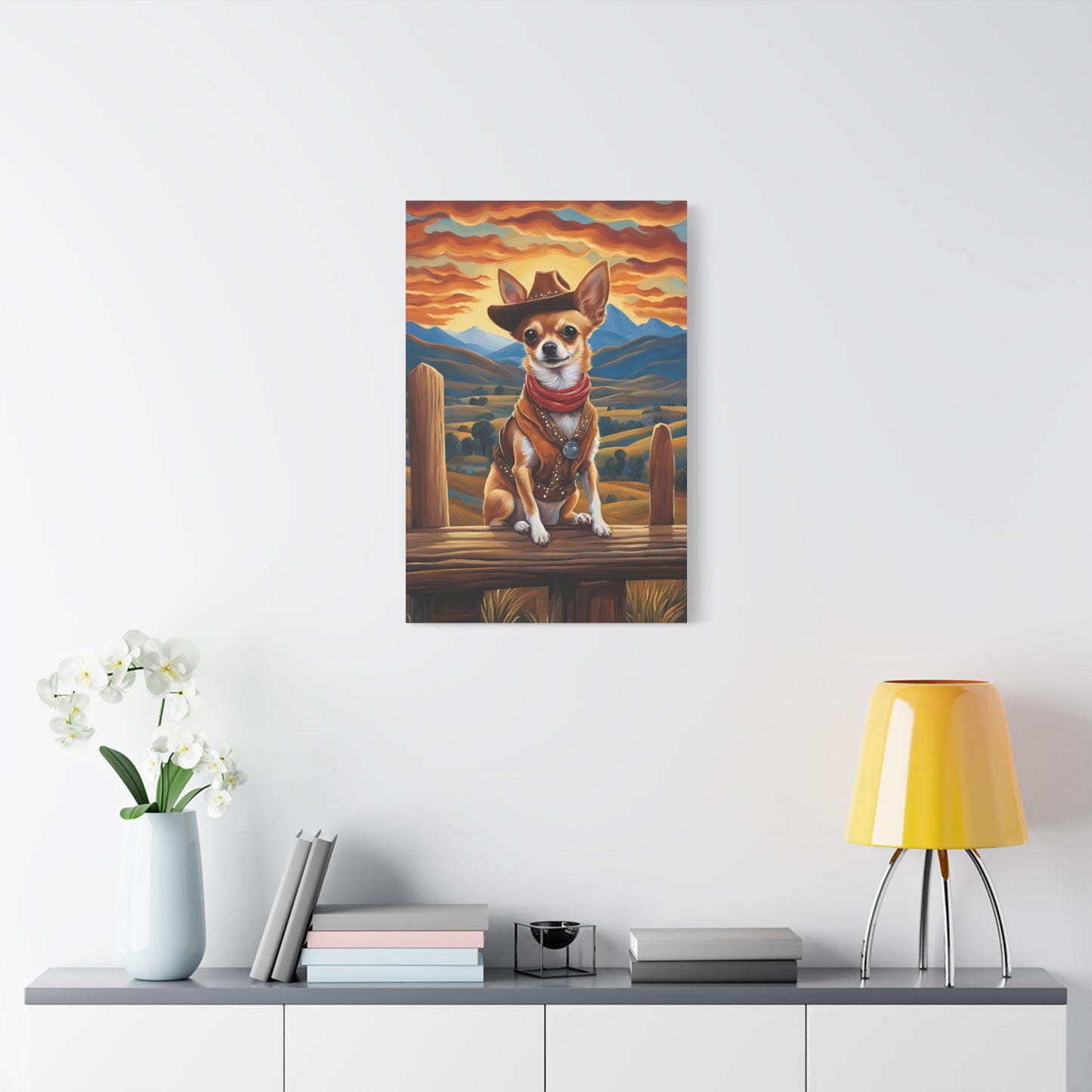 Chihuahua Cowboy Dog Art Canvas Print Wall Decor 20x30 Inch Ready To Hang Canvas