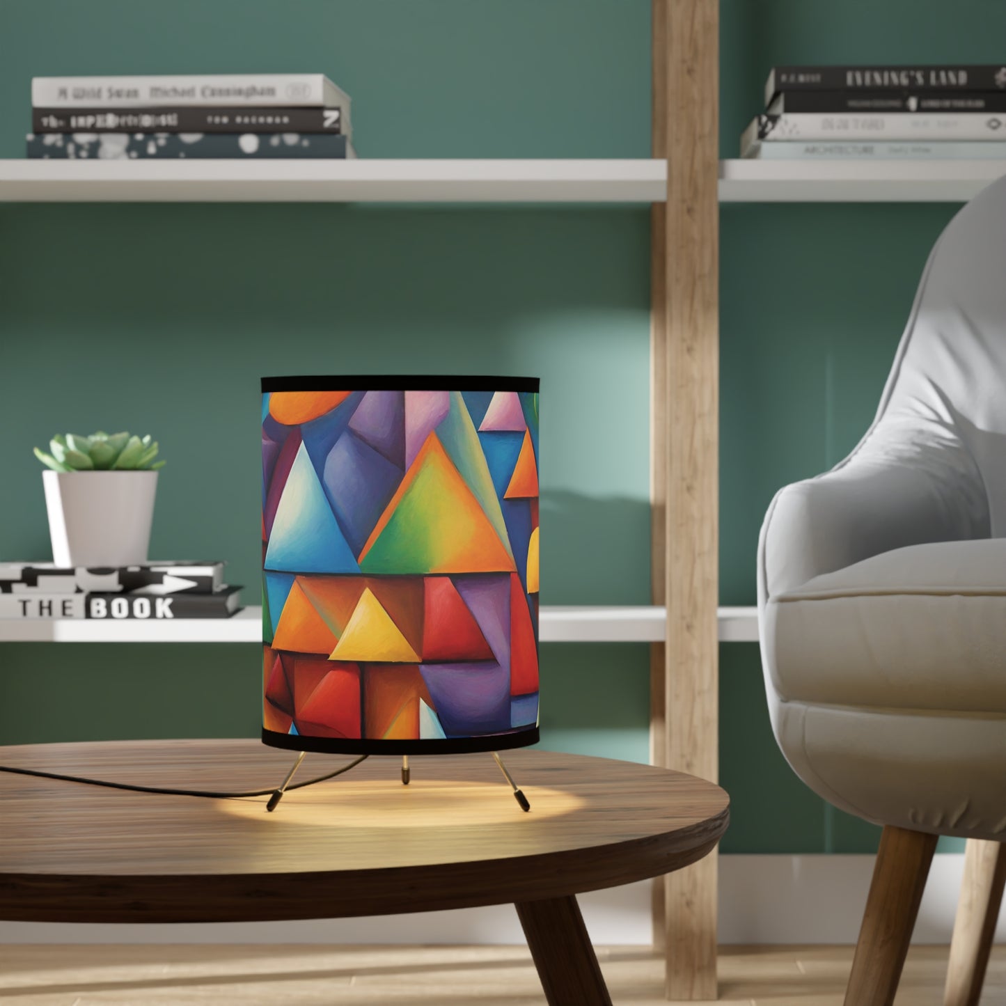 Abstract Triangles Art Tripod Table Lamp USCA Plug Home Decor