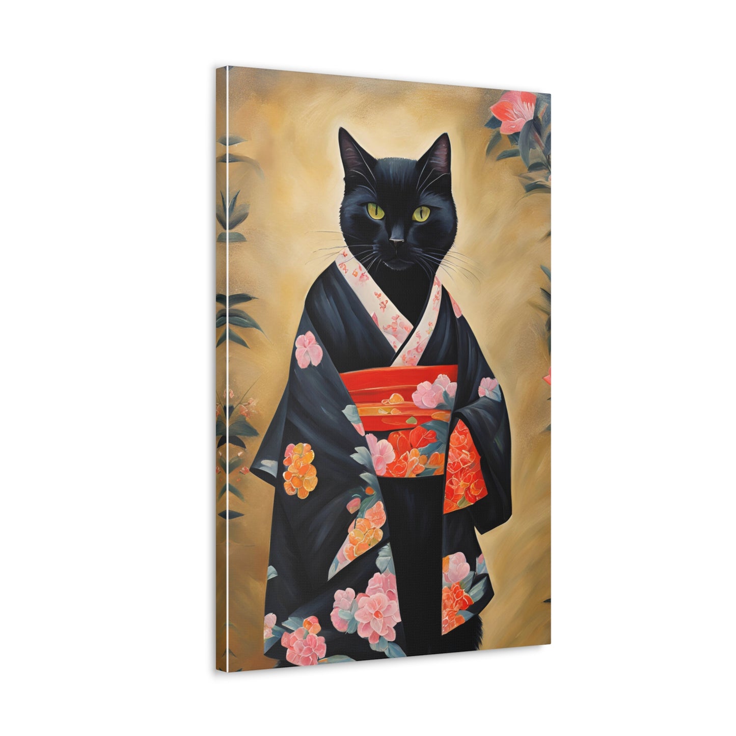 Black Cat In Kimono 20x30 Inch Canvas Wall Art Gallery Wrap Canvas