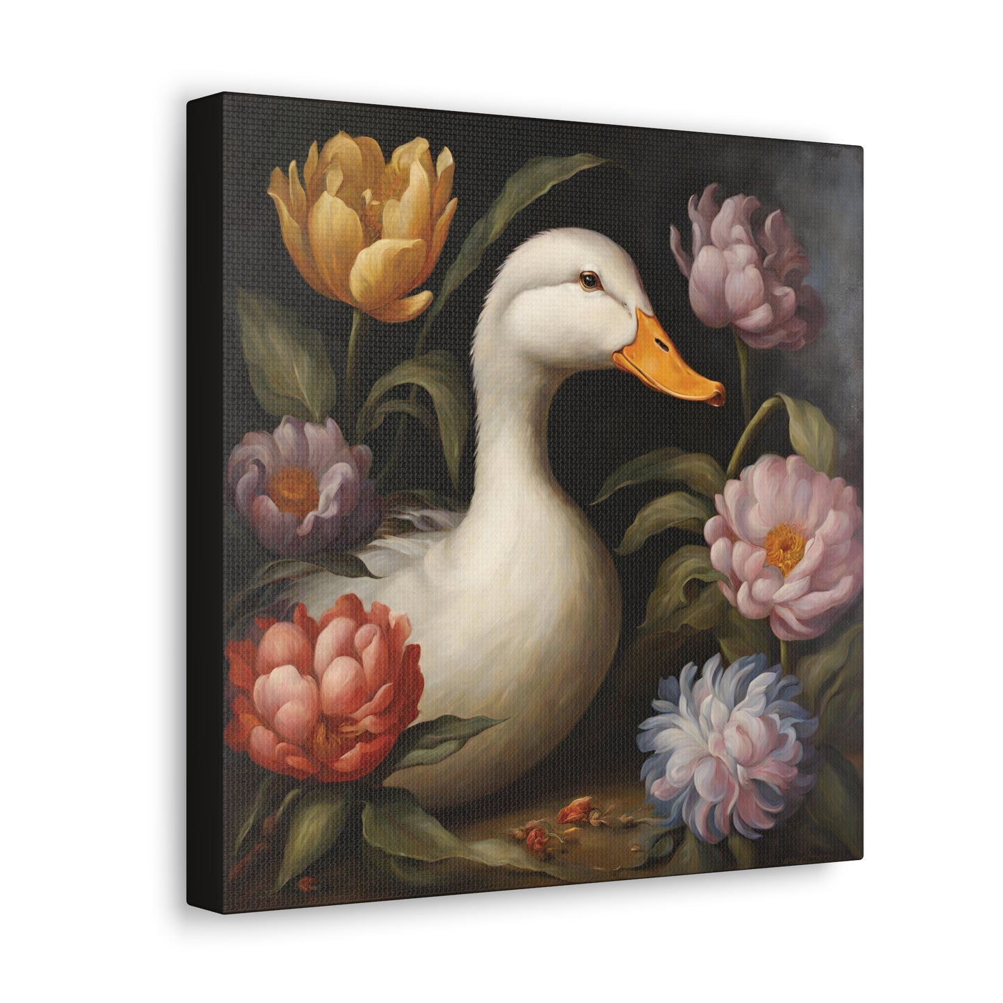 Duck and Flowers Canvas Gallery Wrap Print 12x12 inch Wall Art Home Decor 12″ x 12″ 1.25"