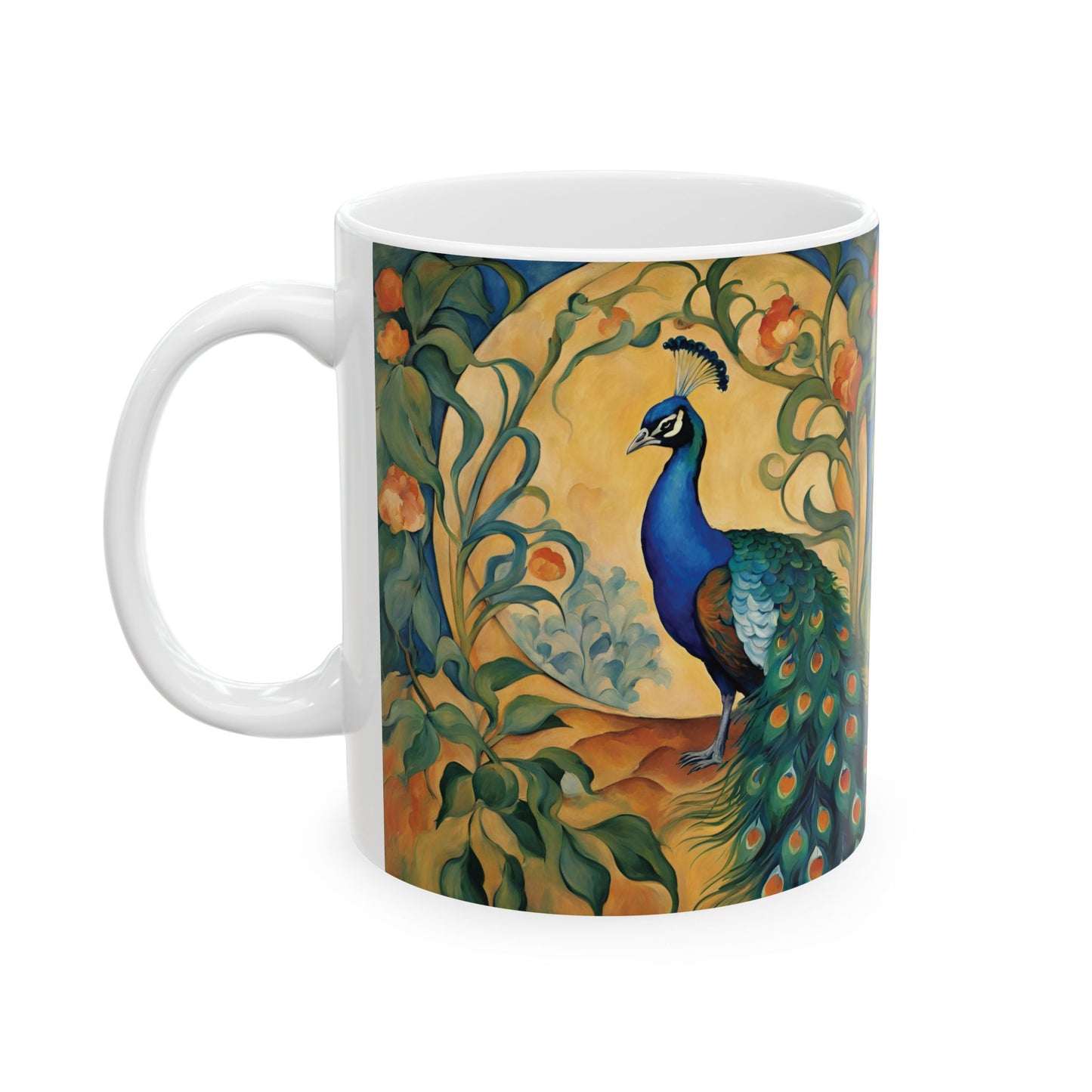 Peacock Coffee Mug Cup 11oz Art Nouveau Ceramic Mug