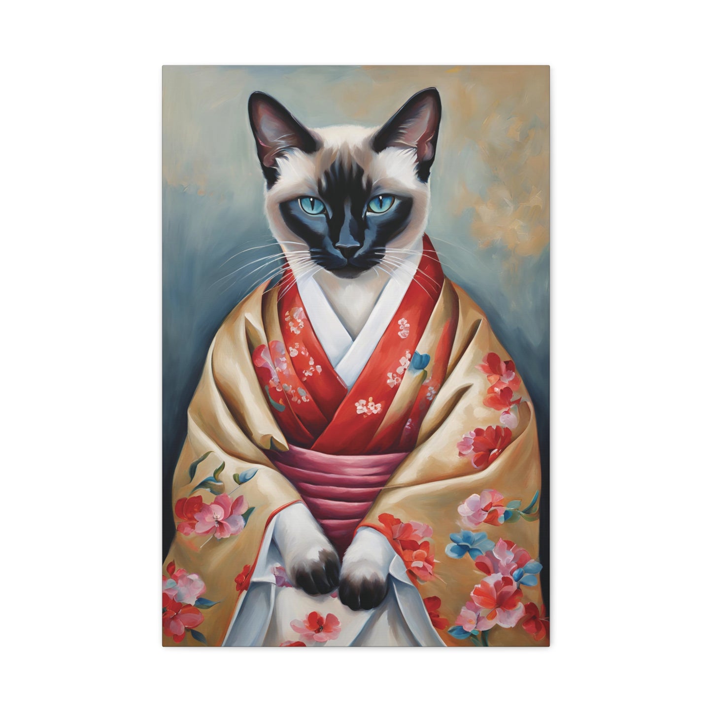 Siamese Cat In Kimono Art Canvas Print Wall Decor 20x30 Inch Ready To Hang Canvas