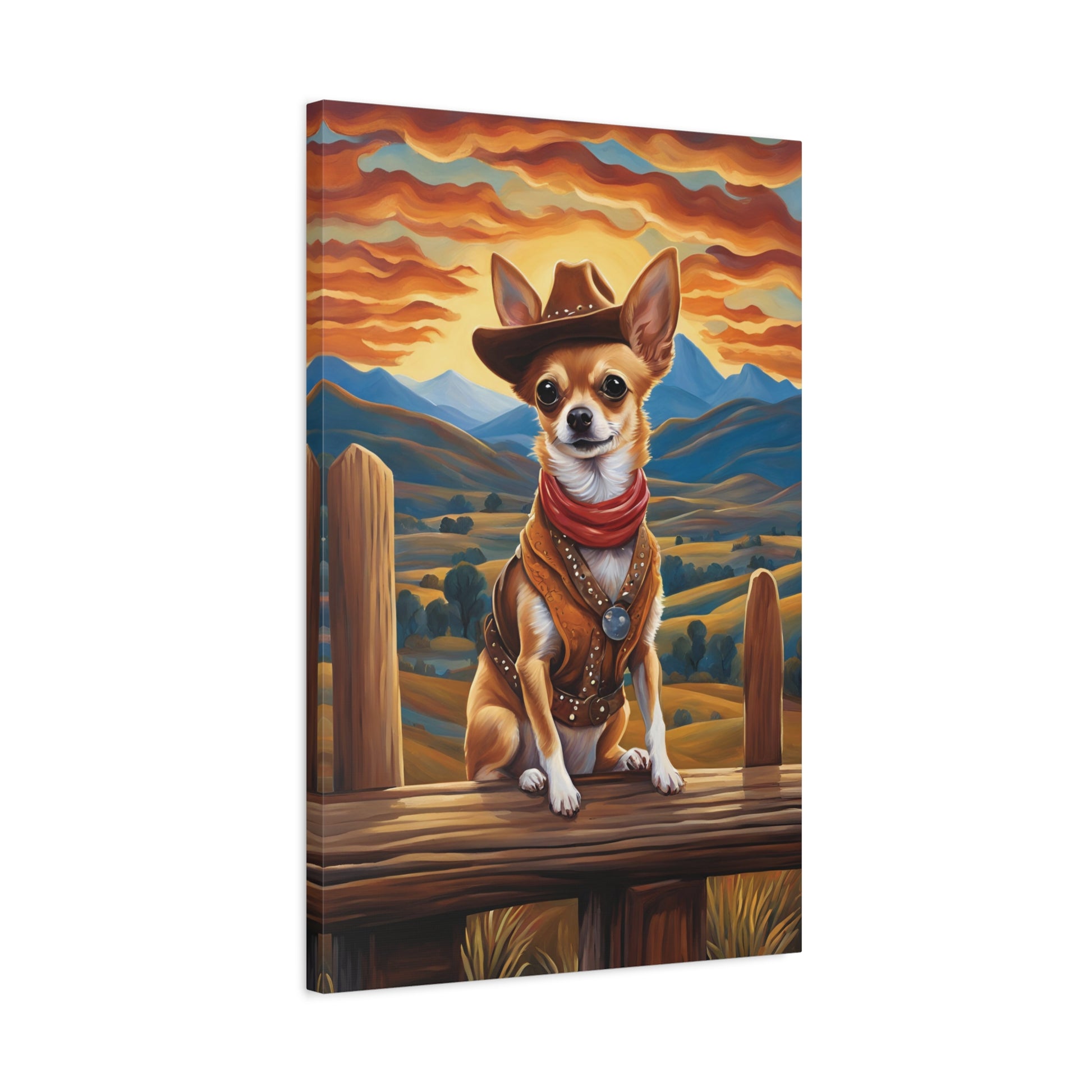 Chihuahua Cowboy Dog Art Canvas Print Wall Decor 20x30 Inch Ready To Hang Canvas 20″ x 30″ (Vertical) 1.25"