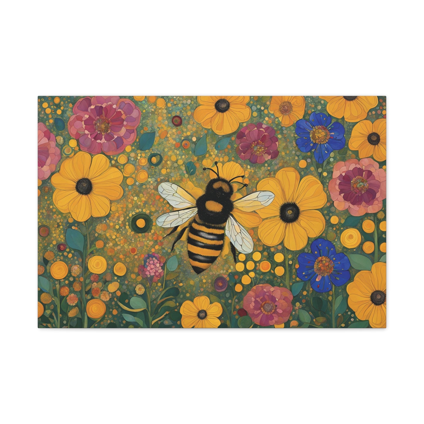 Bumblebee Flowers Klimt Style Art Canvas Print 30x20 Inch Canvas