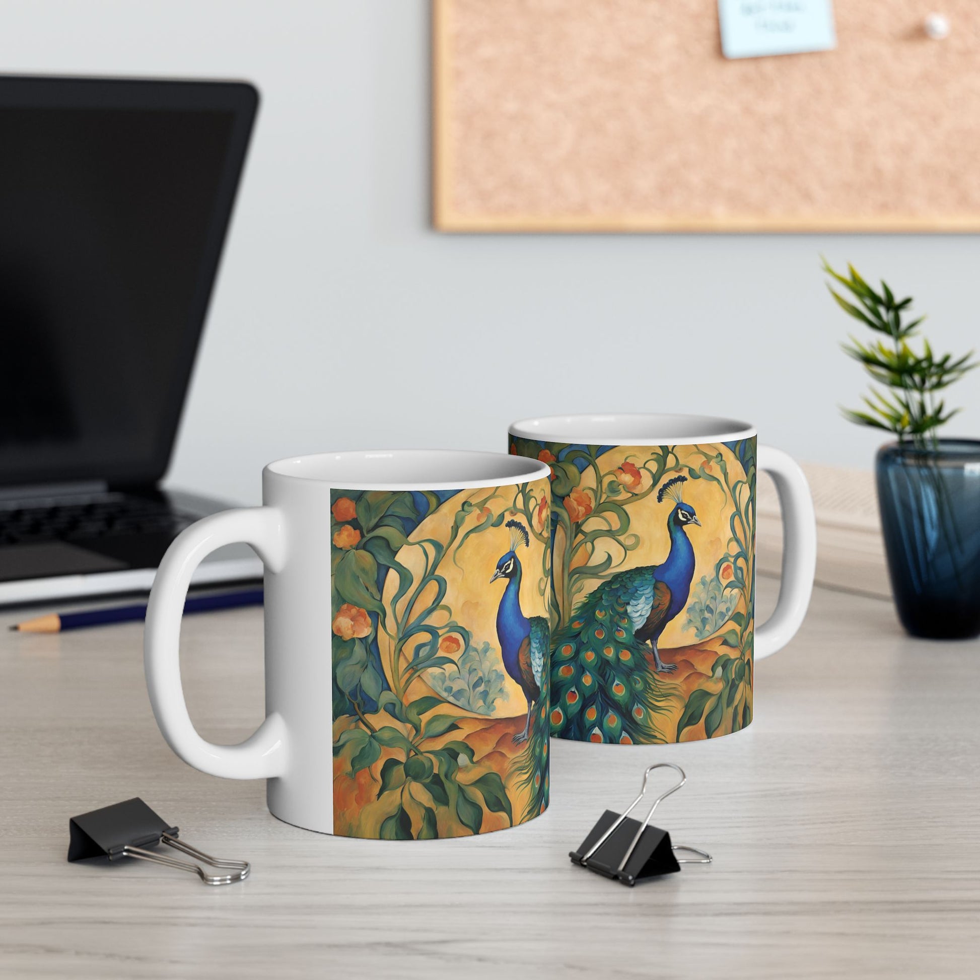 Peacock Coffee Mug Cup 11oz Art Nouveau Ceramic Mug