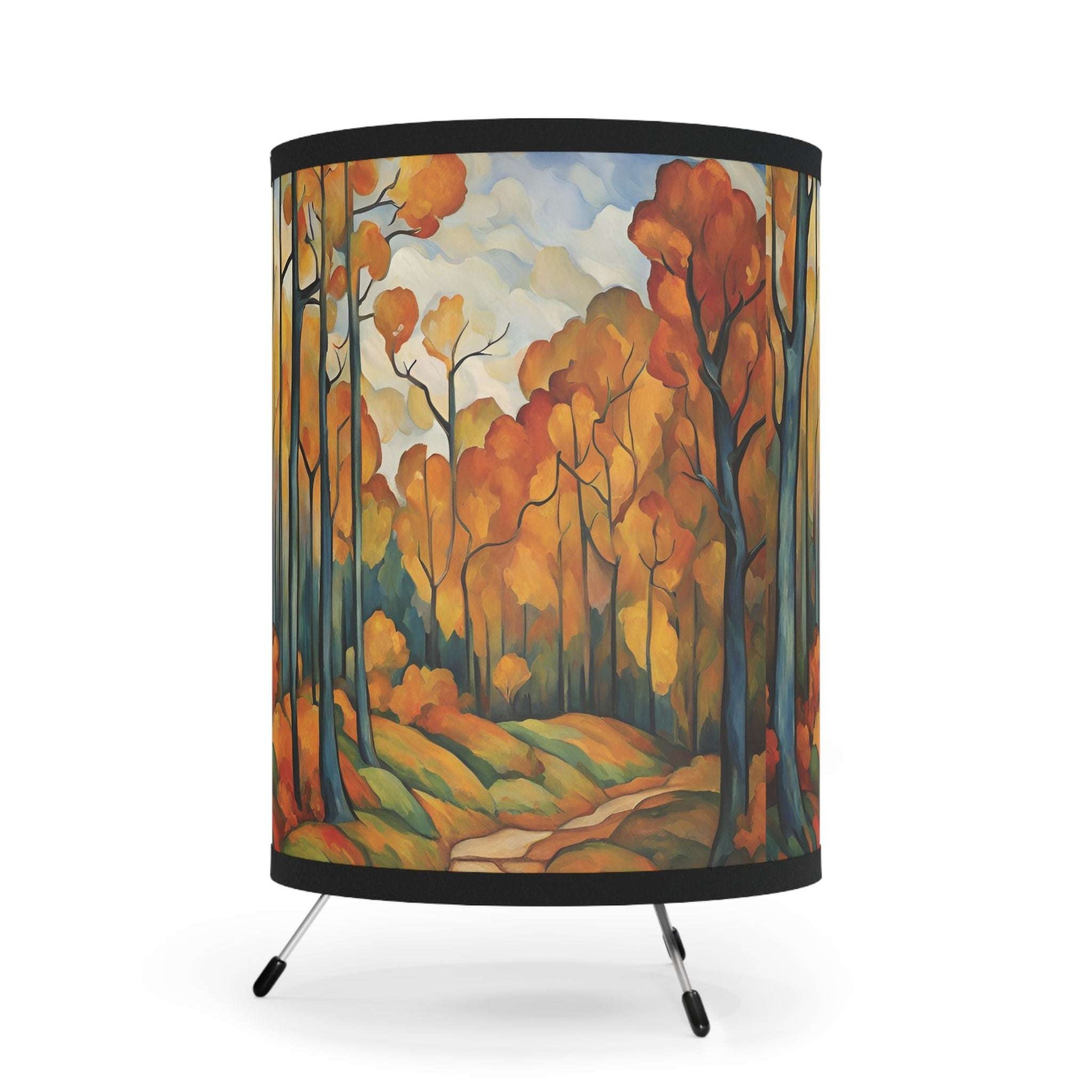 Tripod Table Lamp Fall Trees Modern Art USCA plug Home Decor