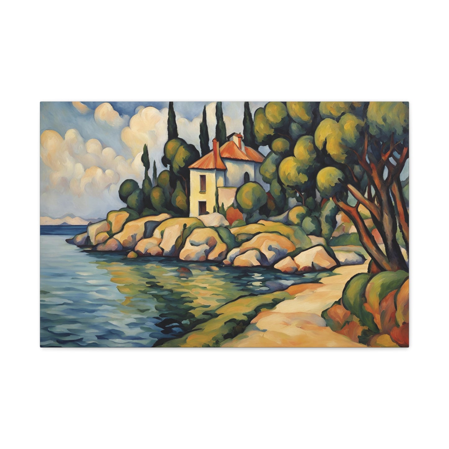 Lakeside Villa Landscape Canvas Gallery Wrap 30x20 Inch Wall Art Canvas