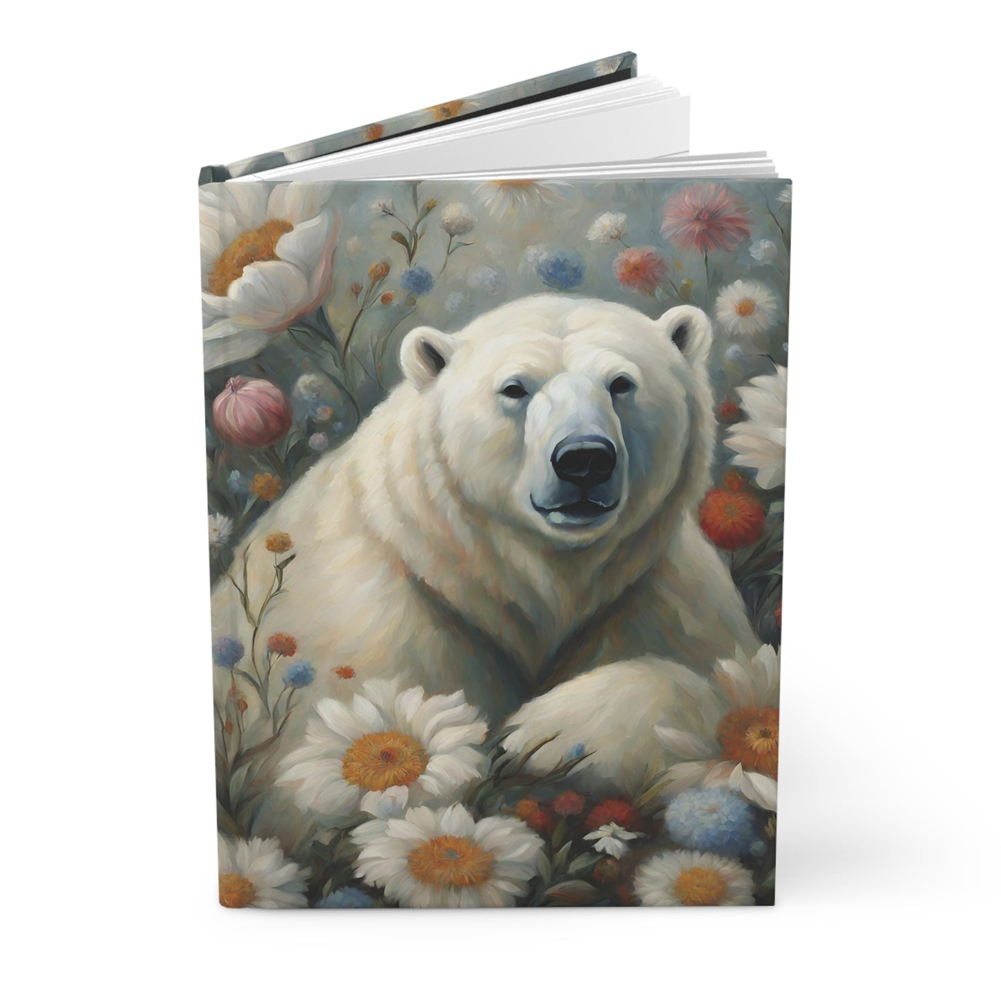 Polar Bear Flower Art Hardcover Journal Notebook Matte 75 Sheets 5.75x8 inches Paper products