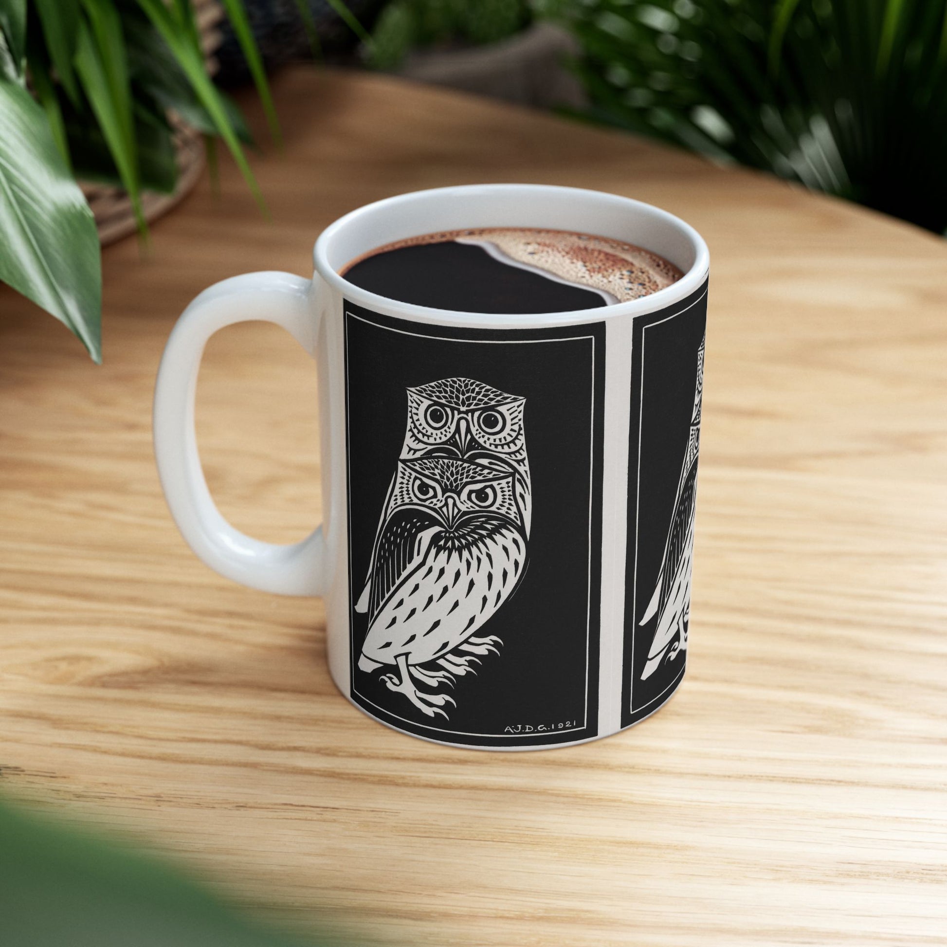 Two Owls Art Nouveau Ceramic Mug 11oz Mug