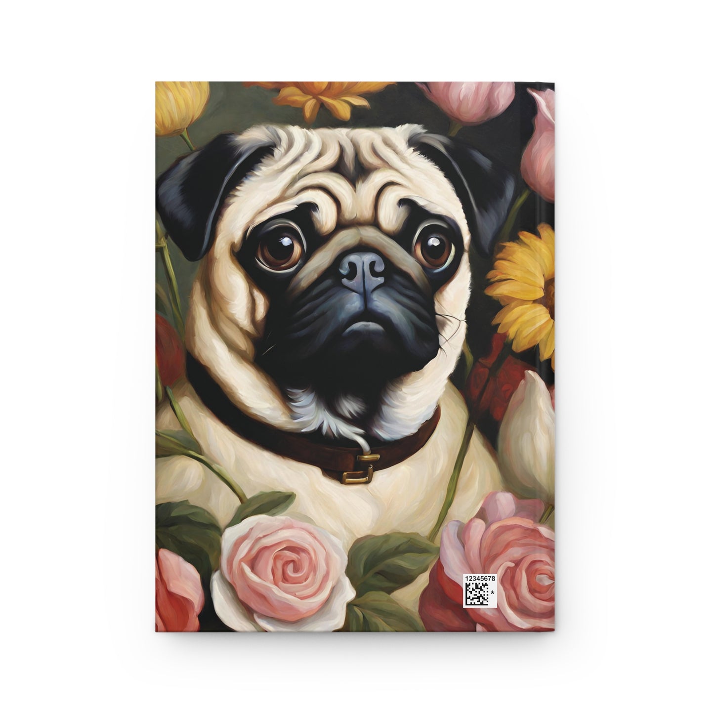 Pug Dog Flower Art Hardcover Journal Notebook Matte 75 Sheets 5.75x8 inches Paper products