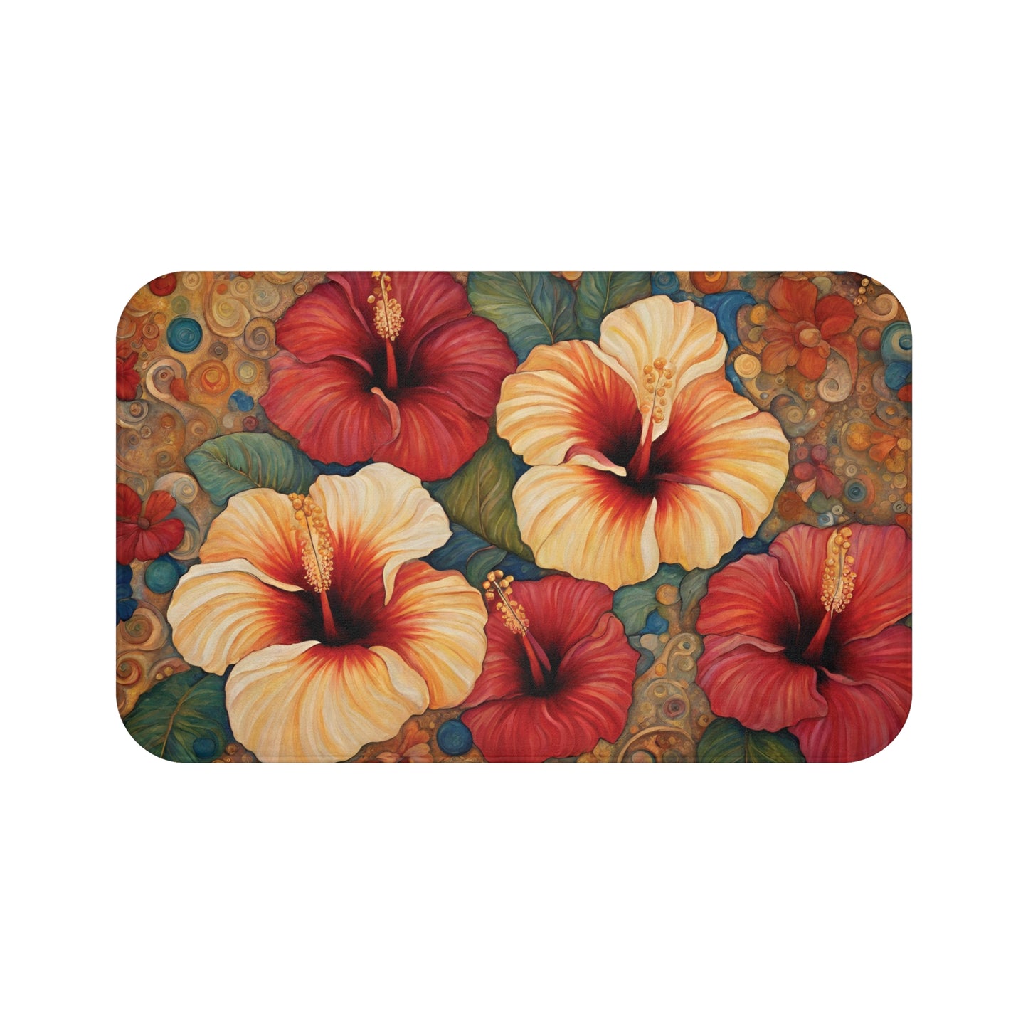 Hibiscus Flowers Modern Bathroom Bath Mat 34"×21" Home Decor