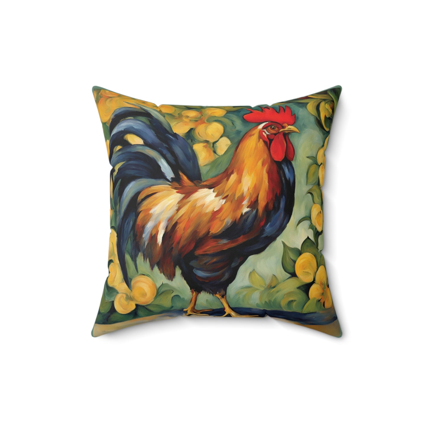 Rooster Art Faux Suede Square Throw Pillow for Couch Sofa Bed