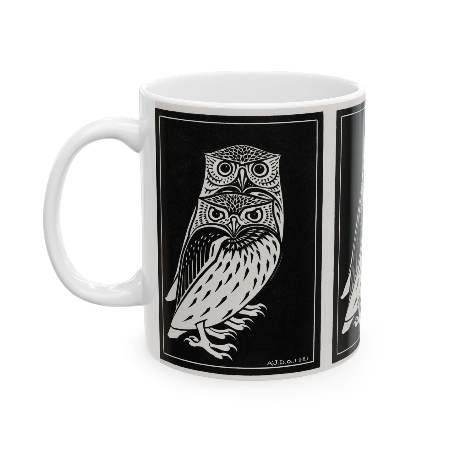 Two Owls Art Nouveau Ceramic Mug 11oz Mug