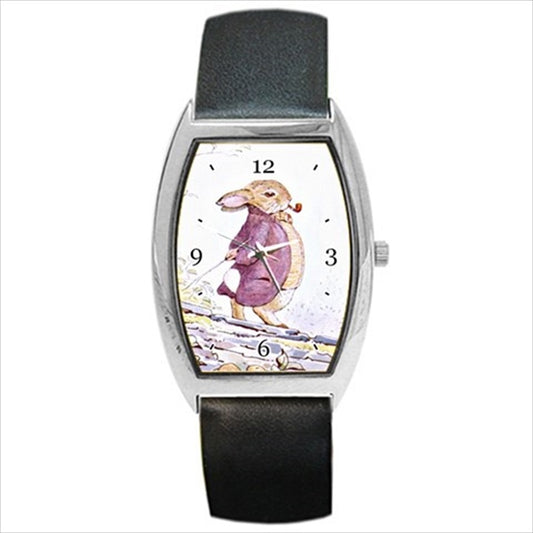 Benjamin Bunny Watch Beatrix Potter Art Wristwatch Analog Barrel Shape Beatrix Potter Benjamin Bunny Bunny Fictional Character Fictional Character Watch Rabbit Storybook Unisex Watch Wristwatch Watches