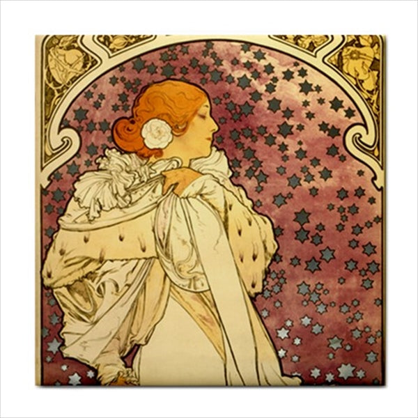 Art Nouveau Women Ceramic Tile Set Of 16 Backsplash 4.25" Tiles Ceramic Tile Set