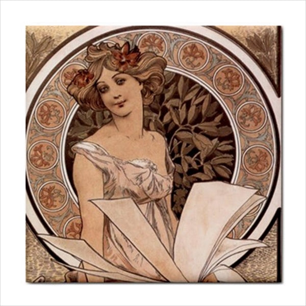 Art Nouveau Women Ceramic Tile Set Of 16 Backsplash 4.25" Tiles Ceramic Tile Set