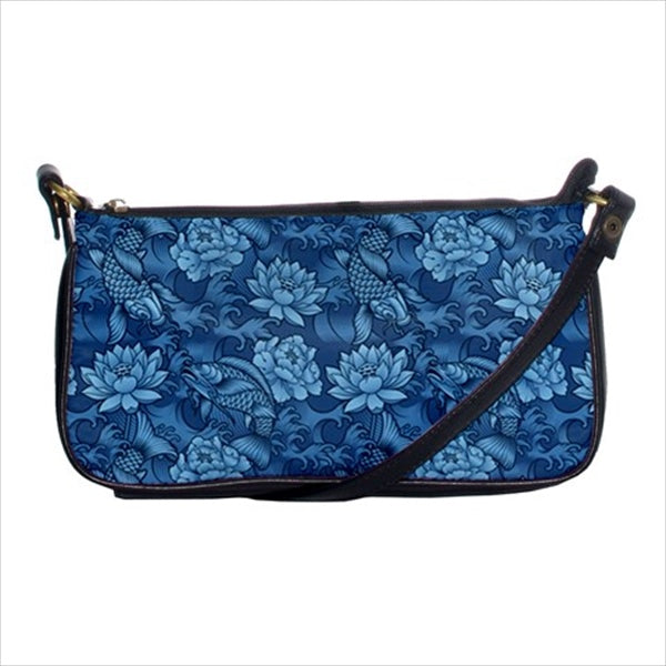Blue Fish Clutch Purse Handbag Japanese Koi Art