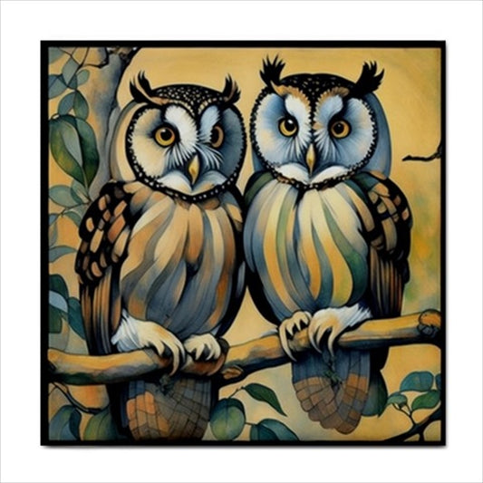 Owls Art Nouveau Ceramic Tile 4.25 Inches Ceramic Tile