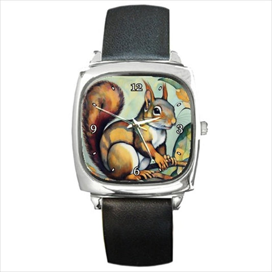 Squirrel Art Square Wristwatch Unisex Watch Art Square Watch Squirrel Unisex Watch Wristwatch Barrel Shape Watch