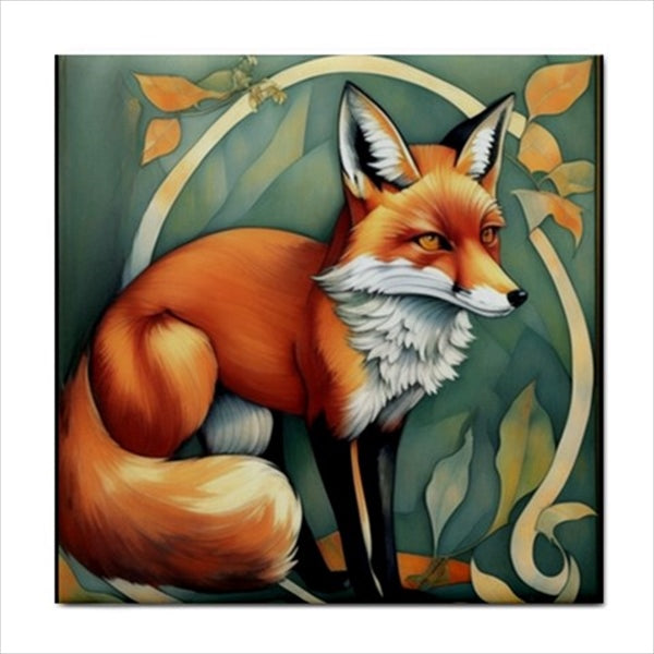 Fox Art Nouveau Ceramic Tile 4.25 Inches Ceramic Tile