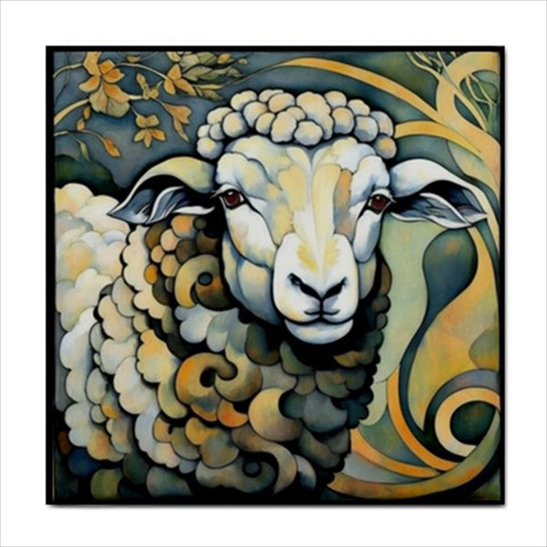 Sheep Art Nouveau Ceramic Tile 4.25 Inches Ceramic Tile