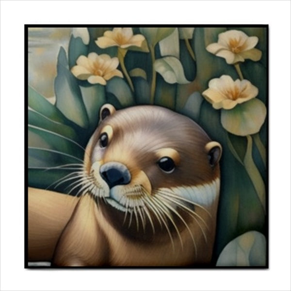 Otter Art Nouveau Ceramic Tile 4.25 Inches Ceramic Tile