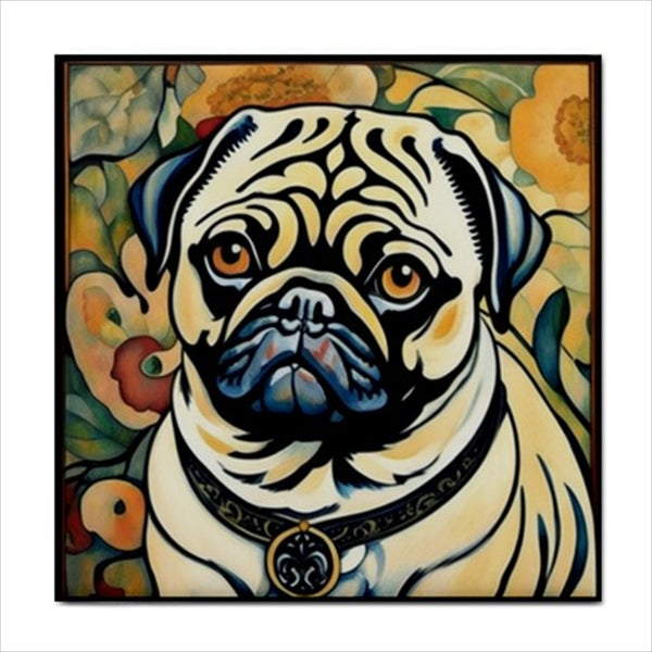 Pug Dog Art Nouveau Ceramic Tile 4.25 Inches Ceramic Tile