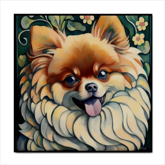 Pomeranian Dog Art Nouveau Ceramic Tile 4.25 Inches Ceramic Tile