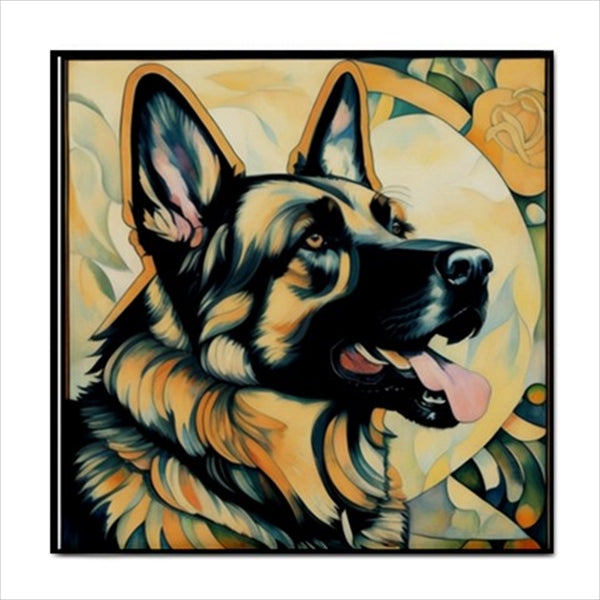 German Shepherd Dog Art Nouveau Ceramic Tile 4.25 Inches Ceramic Tile