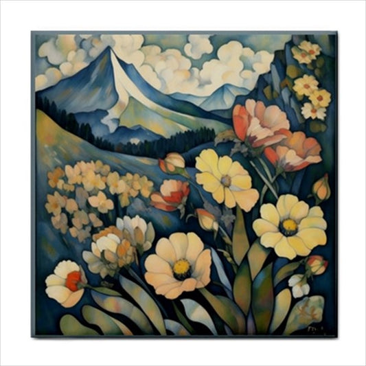 Mountain Wildflowers Art Nouveau Ceramic Tile 4.25 Inches Ceramic Tile