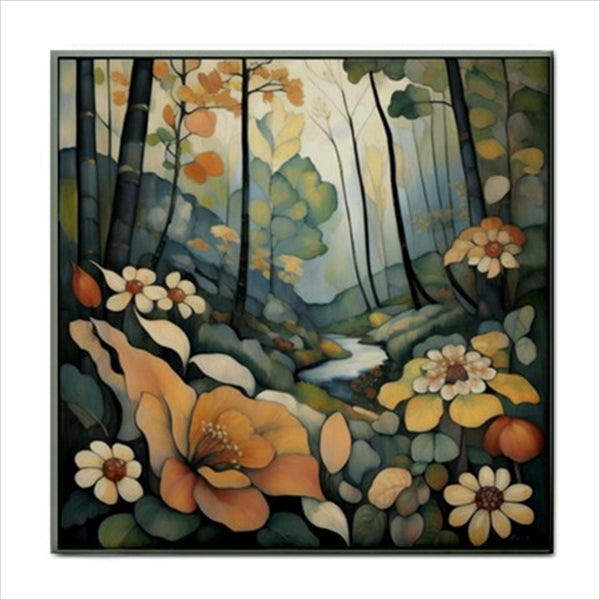 Forest Wildflowers Art Nouveau Ceramic Tile 4.25 Inches Ceramic Tile