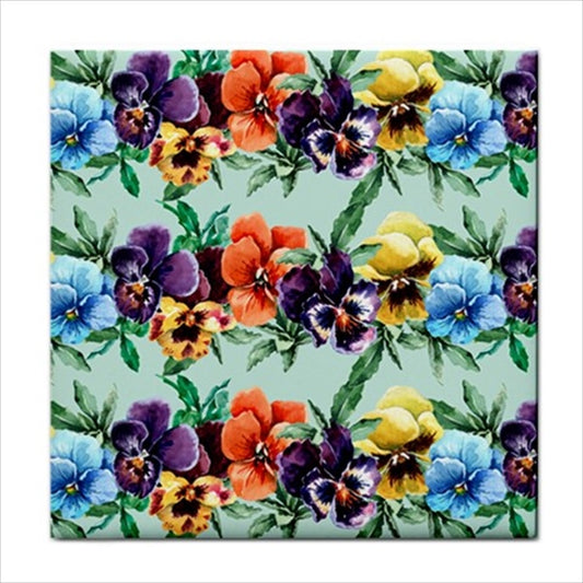 Pansies Flowers Pattern Ceramic Tile Backsplash Art Art Ceramic Tile Backsplash Ceramic Ceramic Tile Flower Flower Tile Flowers Home Decor Pansies Tile Ceramic Tile