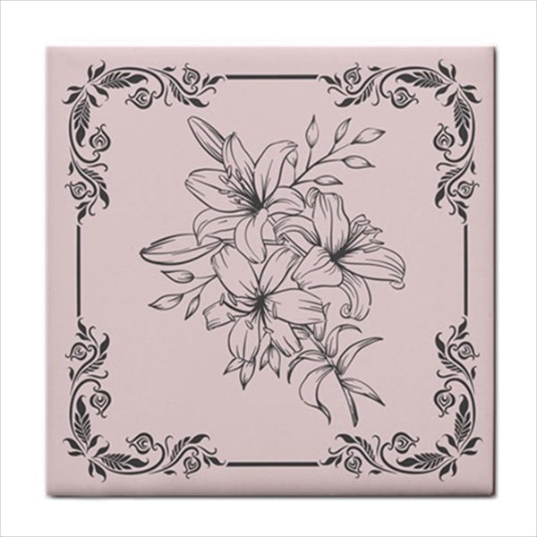 Flower Sketch Pink Tile Backsplash Art Art Ceramic Tile Backsplash Ceramic Ceramic Tile Flower Flower Tile Flowers Home Decor Tile Ceramic Tile