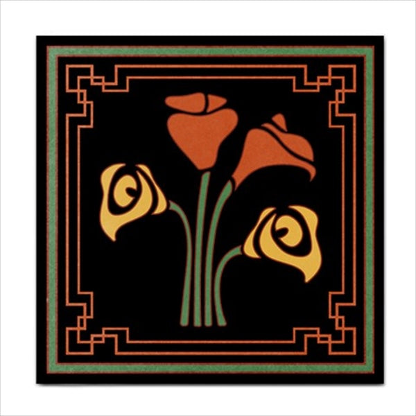 Art Deco Flower Square Ceramic Tile Backsplash Art