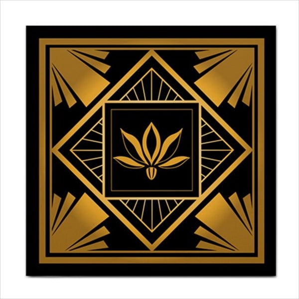 Art Deco Golden Black Pattern Square Ceramic Tile Backsplash Art Art Ceramic Tile Art Deco Backsplash Ceramic Ceramic Tile Home Decor Pattern Tile Ceramic Tile