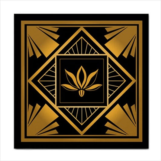 Art Deco Golden Black Pattern Square Ceramic Tile Backsplash Art Art Ceramic Tile Art Deco Backsplash Ceramic Ceramic Tile Home Decor Pattern Tile Ceramic Tile