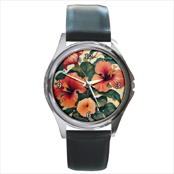 HIbiscus Flowers Art Watch Wristwatch Art Flower Flower Art Flowers Hibiscus Round Watch Unisex Watch Wristwatch Watches